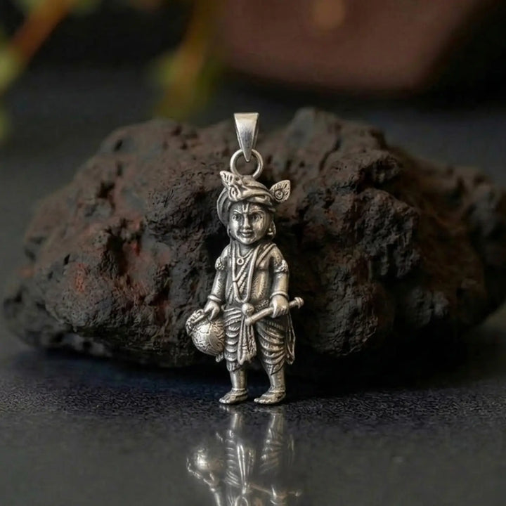 Makhan Chor Krishna Silver Pendant- Made With Pure 925 Silver