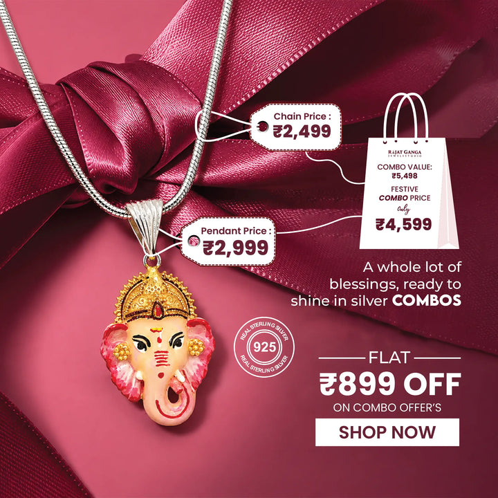 Lord Ganesha Silver Pendant with Snake Chain – Divine Beauty Combo