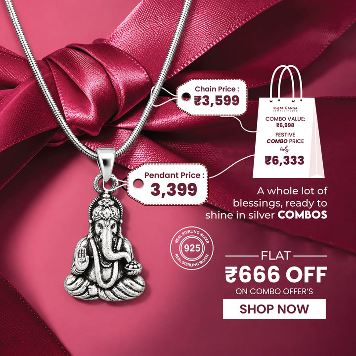 Meditative Lord Ganesha Pendant with Silver Chain – Spiritual & Elegant Combo - Made With Pure 925 Silver