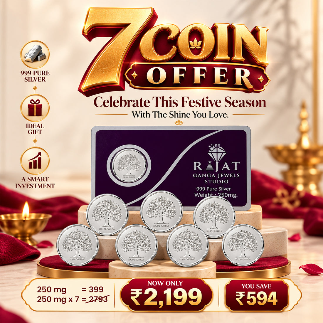 7 Coin Pure Silver Gift Combo – 999 Silver | 250mg × 7