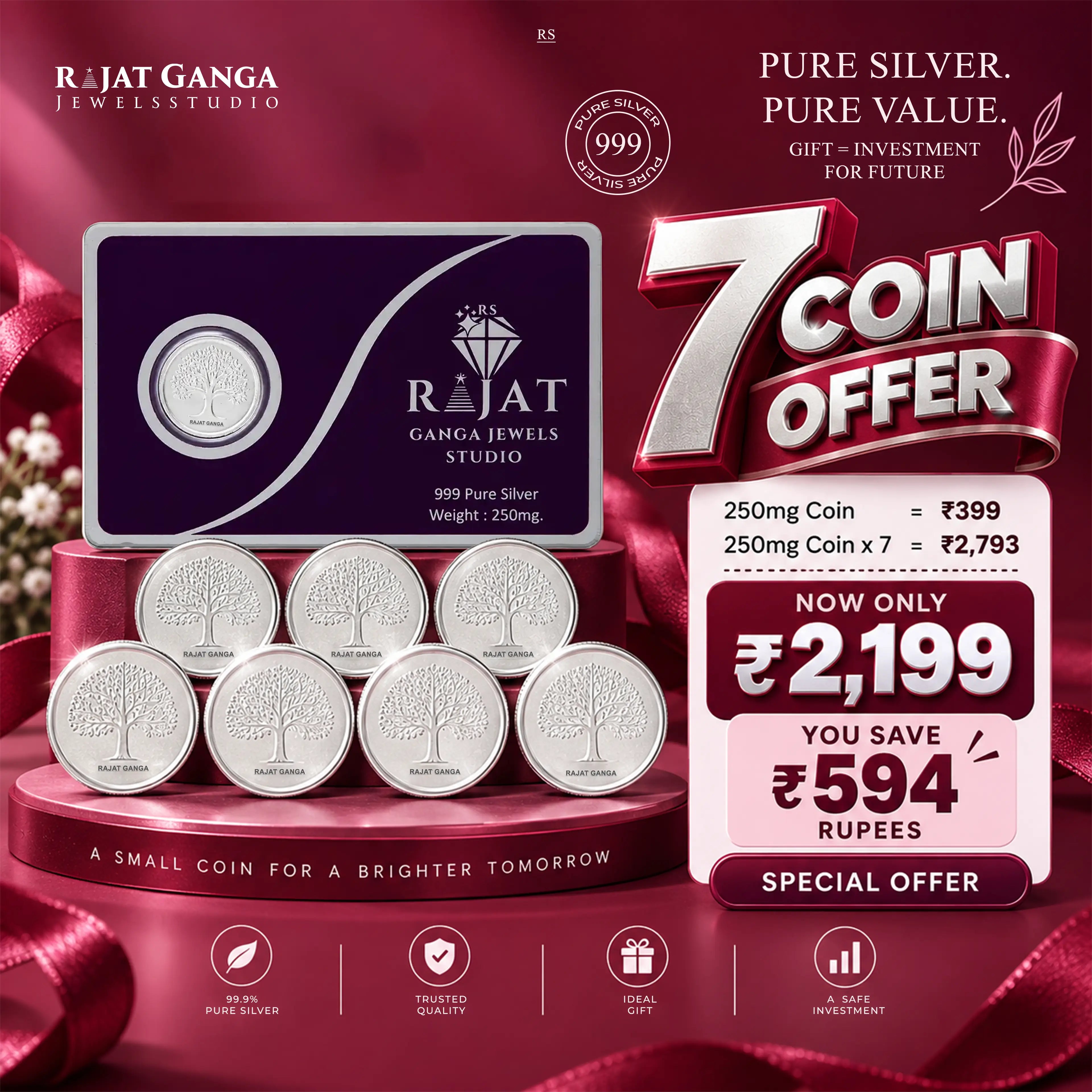 7 Coin Pure Silver Gift Combo – 999 Silver | 250mg × 7
