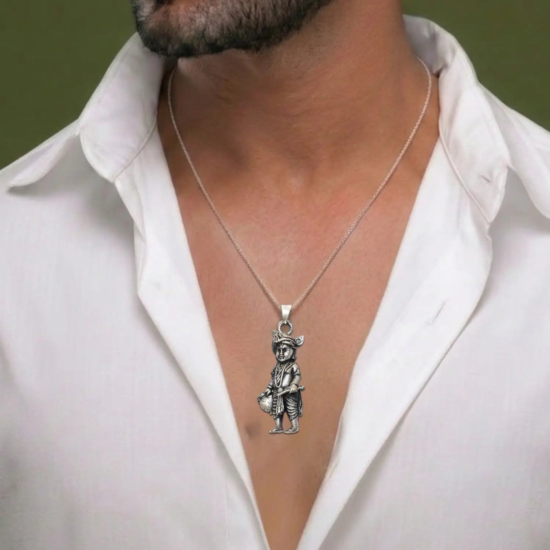 Makhan Chor Krishna Silver Pendant- Made With Pure 925 Silver