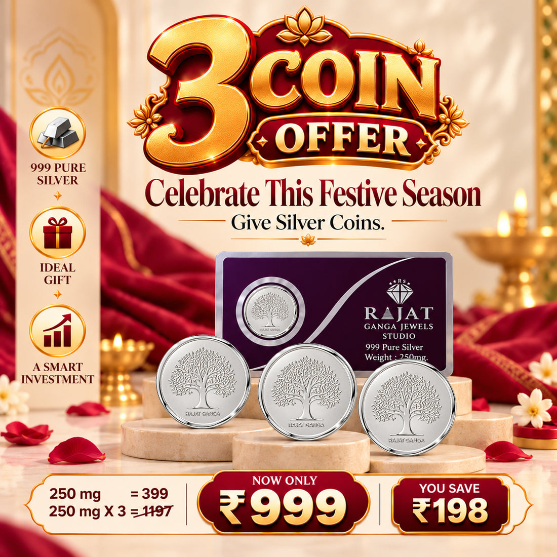 999 Pure Silver Coin Combo Pack (3 × 250mg) – Premium Gift Collection
