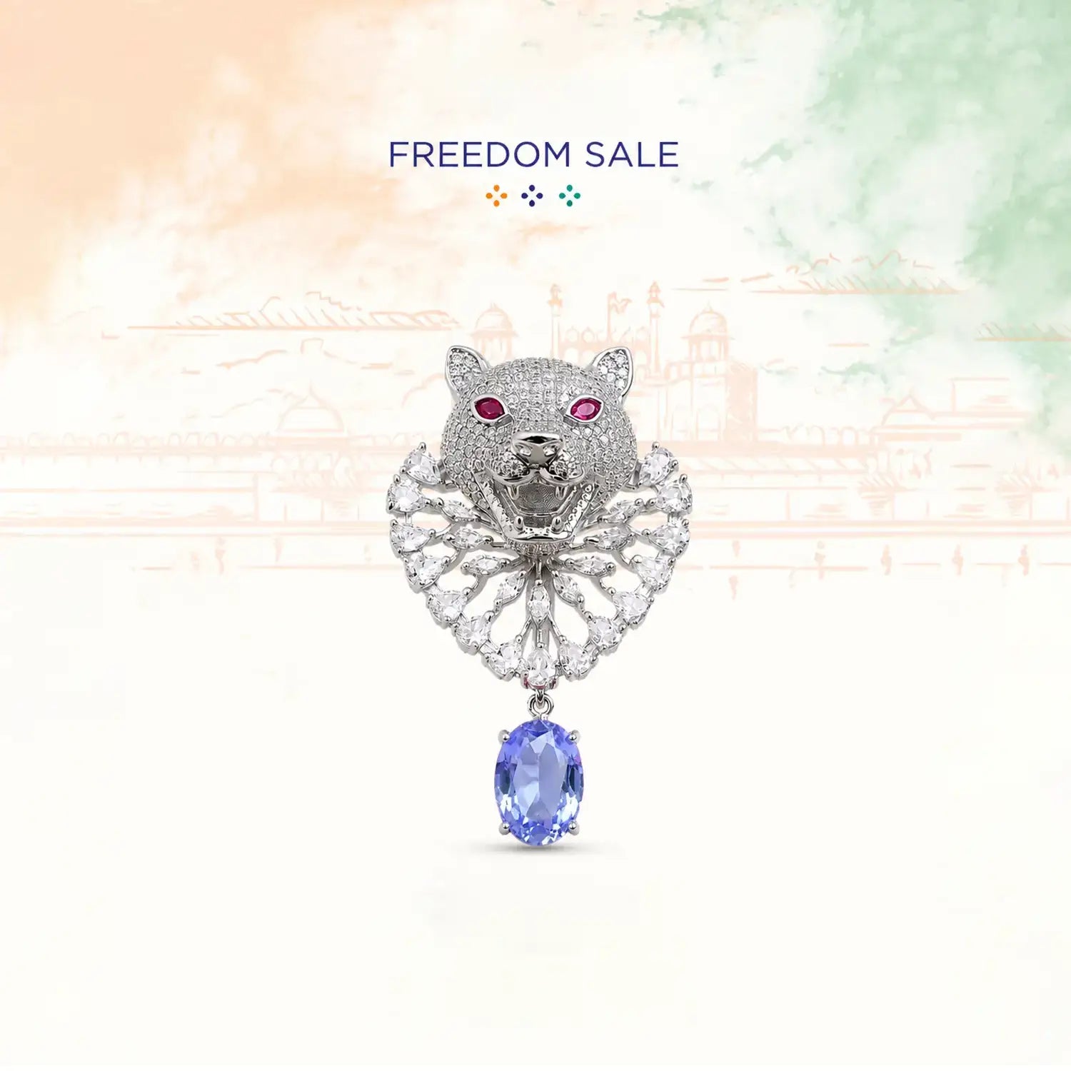 Royal Panther Blue Crystal Silver Brooch - Made With Pure 925 Silver