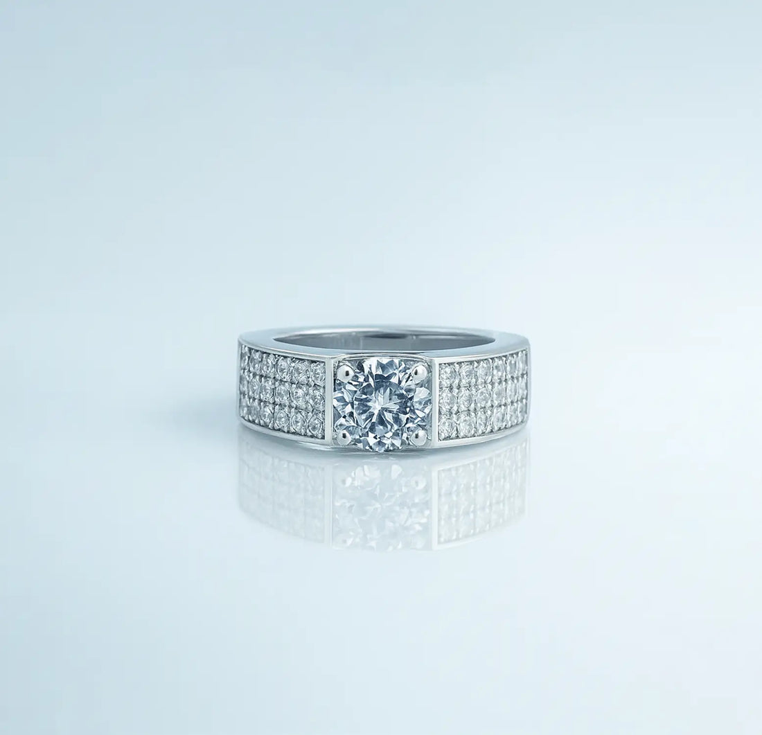 Bold Pure Silver Ring with Sparkling CZ Accents - Made With Pure 925 Silver