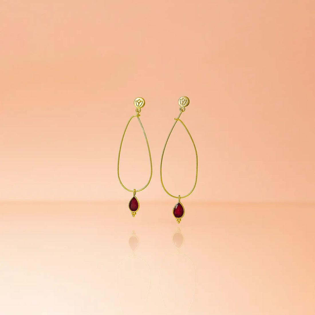 Elegant Teardrop Silver Earrings with Gold Polish & Garnet Accents- Made With Pure 925 Silver