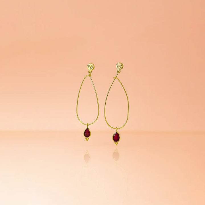 Elegant Teardrop Silver Earrings with Gold Polish & Garnet Accents- Made With Pure 925 Silver