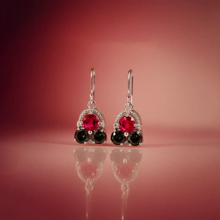 Pure Silver Earrings With Multi Color Stones- Made With Pure 925 Silver