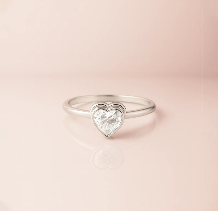 Pure Silver Heart Solitaire Ring - Made With Pure 925 Silver