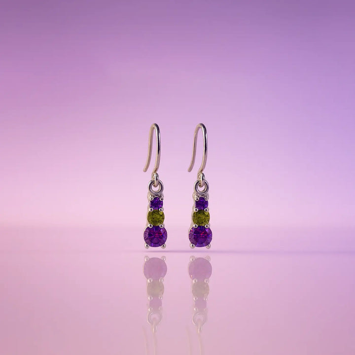 Pure Silver Drop Earrings with Amethyst & Peridot Accents- Made With Pure 925 Silver
