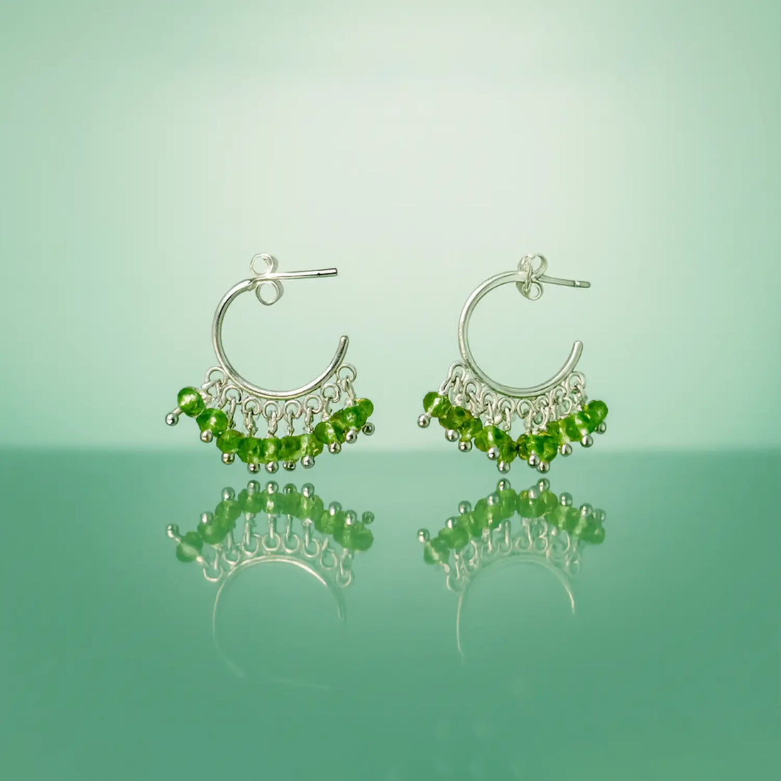 Pure Silver  Earrings with Green Bead Clusters- Made With Pure 925 Silver
