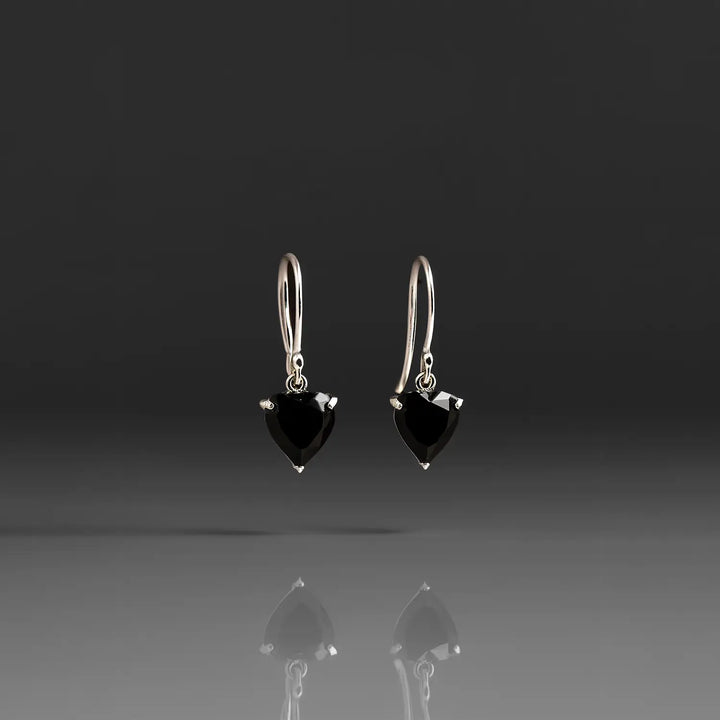 Pure Silver Black Heart Drop Earrings- Made With Pure 925 Silver