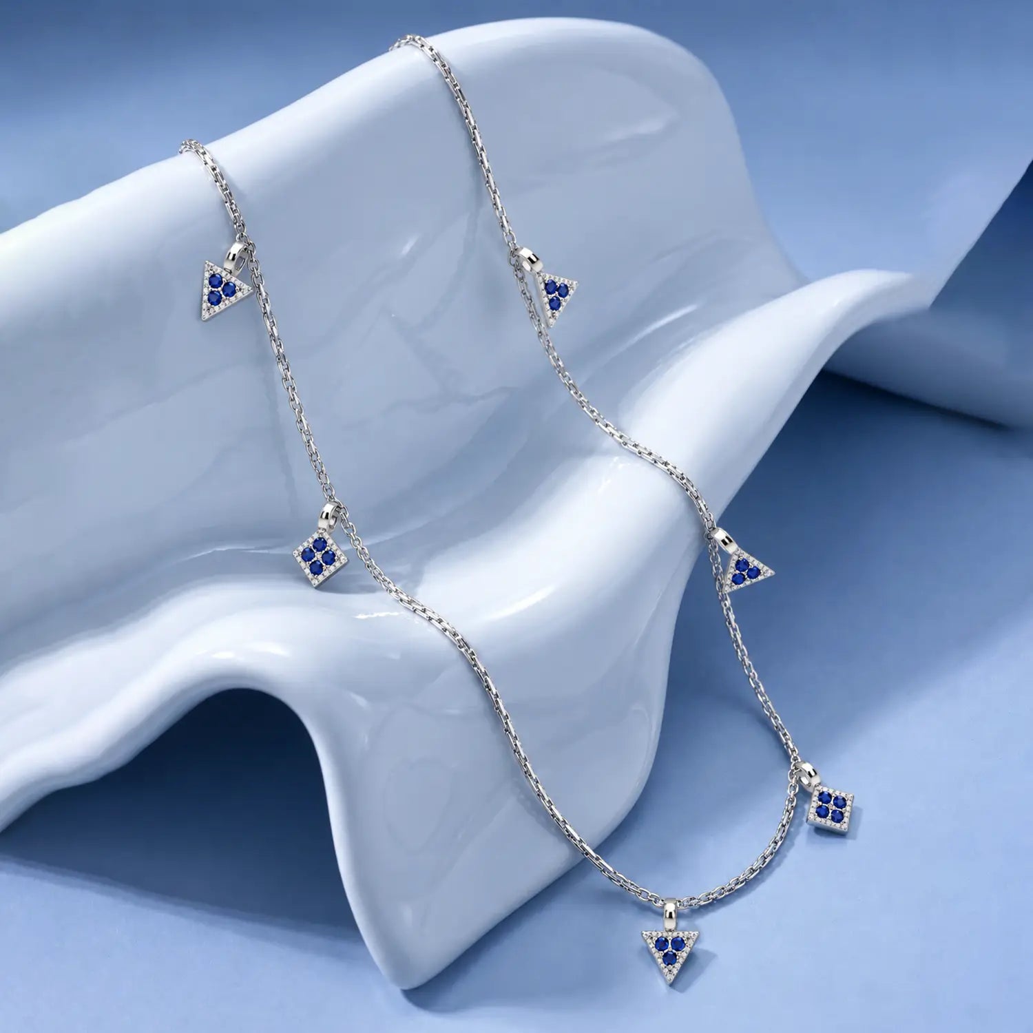 Blue Triangle & Square Charm Chain - Made With Pure 925 Silver