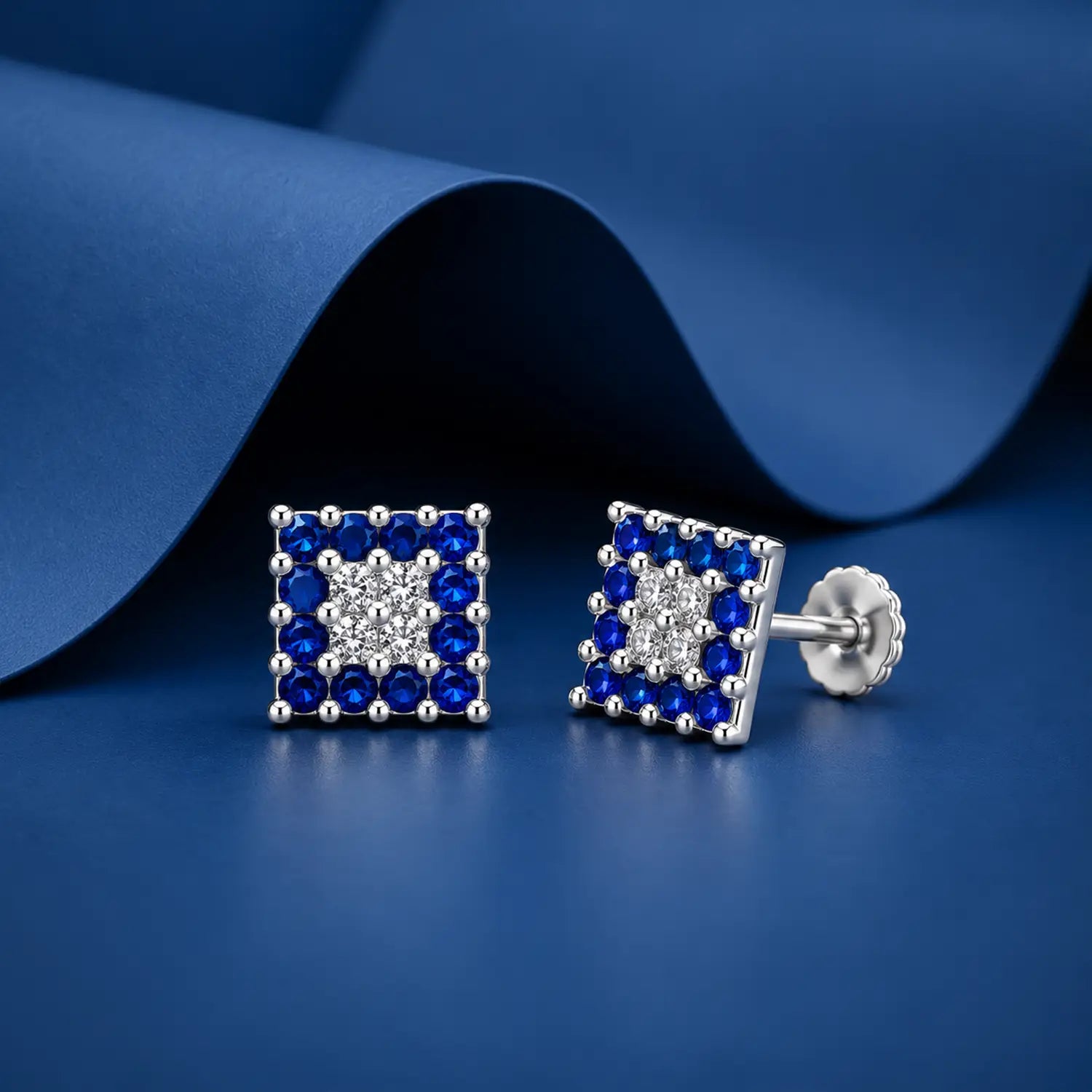 Orange & White Square Gemstone Silver Stud Earrings - Made With Pure 925 Silver