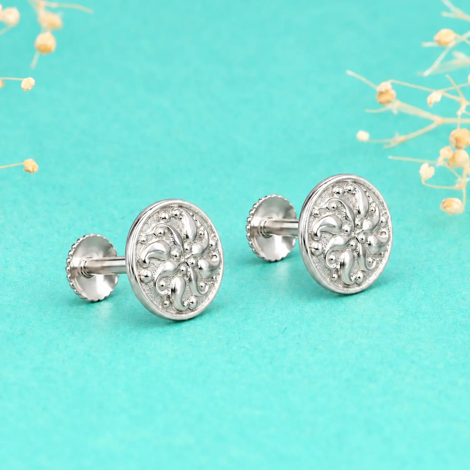 Ornate Floral Filigree Silver Stud Earrings - Made With Pure 925 Silver