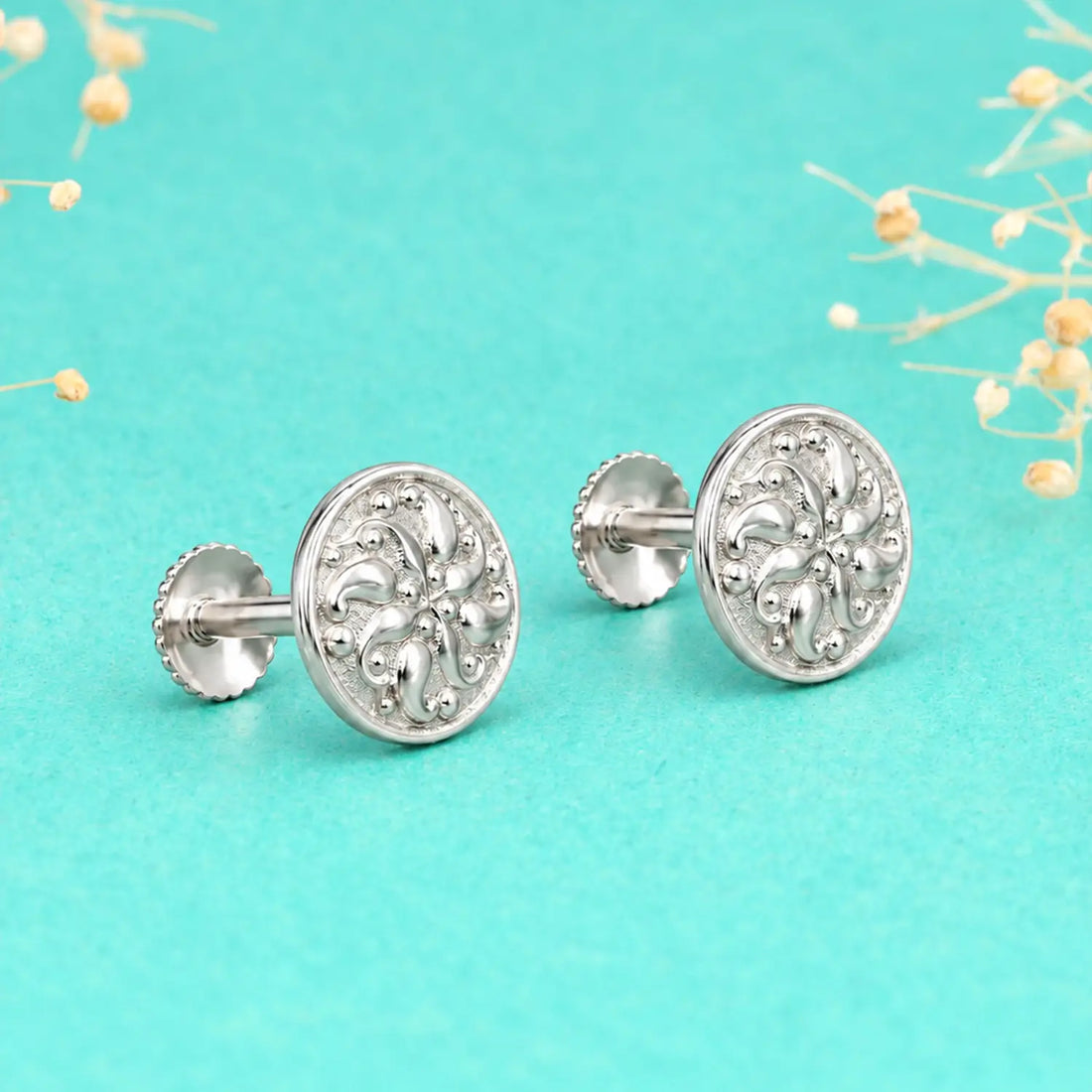 Ornate Floral Filigree Silver Stud Earrings - Made With Pure 925 Silver