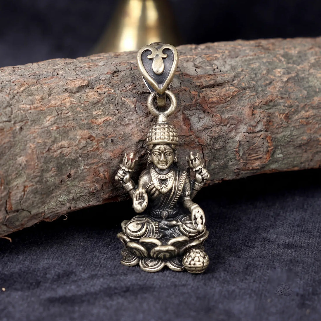 Divine Goddess Lakshmi Oxidised Silver Pendant - Made With Pure 925 Silver