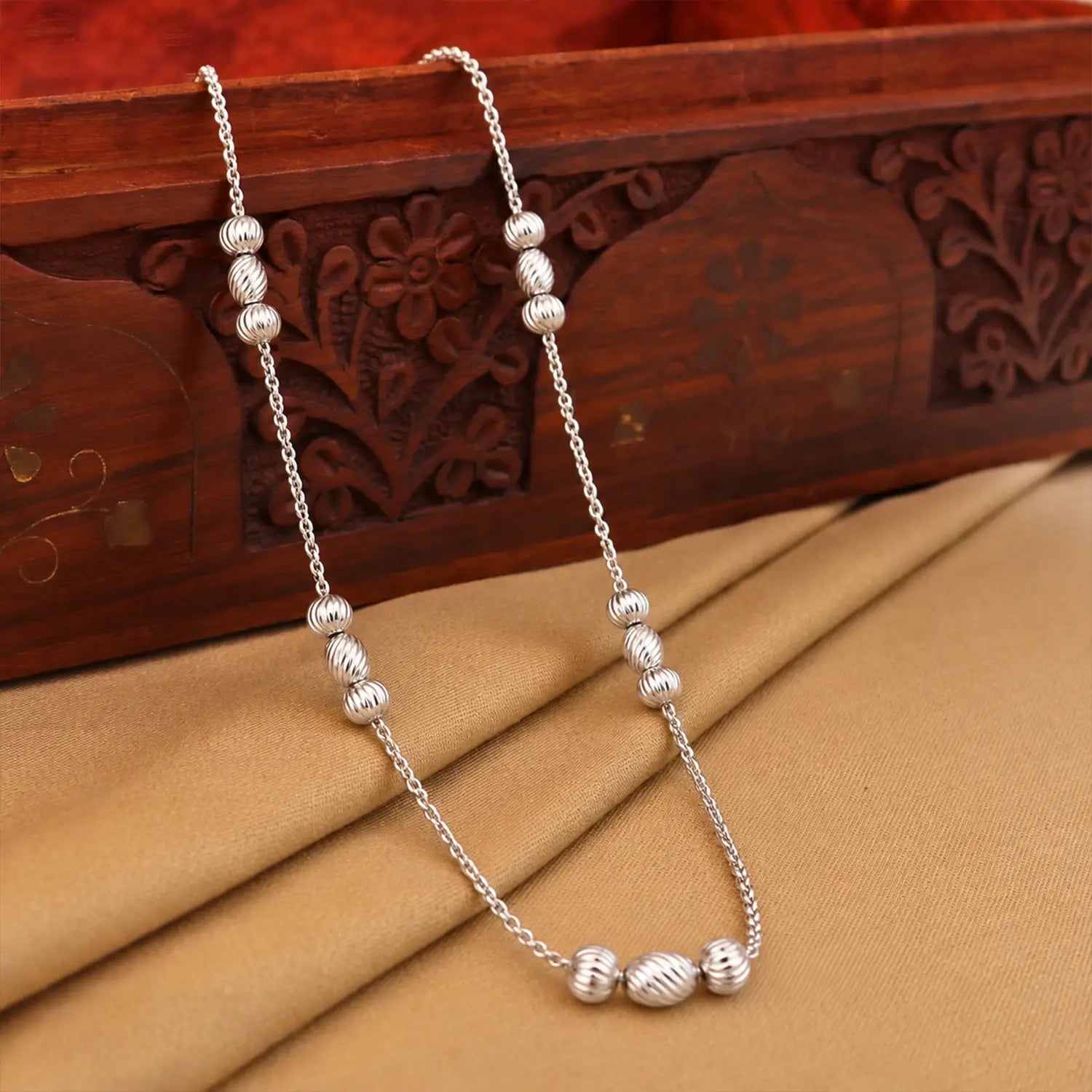 Elegant Textured Bead Silver Chain - Made With Pure 925 Silver