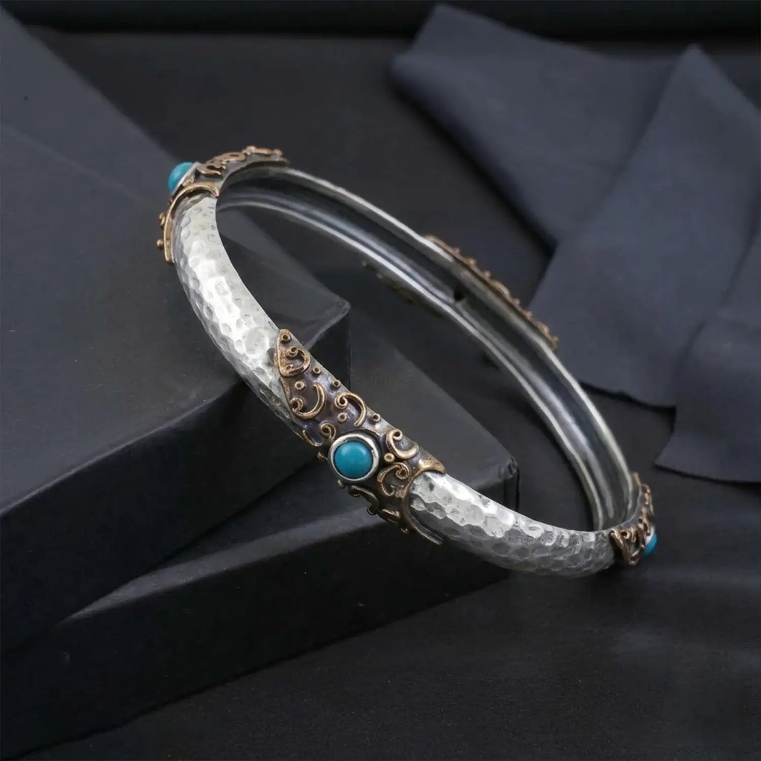 Vintage-Inspired Hammered Silver Kada with Antique Detailing - Made With Pure 925 Silver