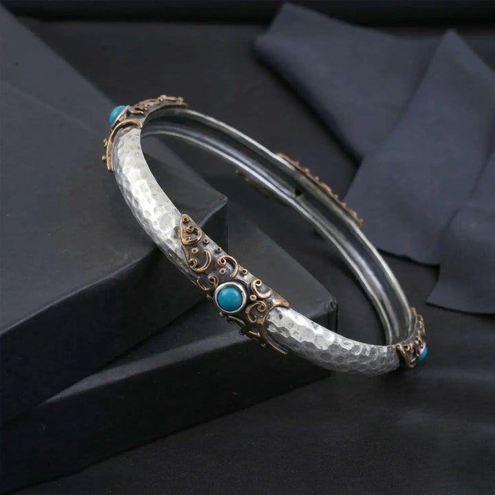 Vintage-Inspired Hammered Silver Kada with Antique Detailing - Made With Pure 925 Silver
