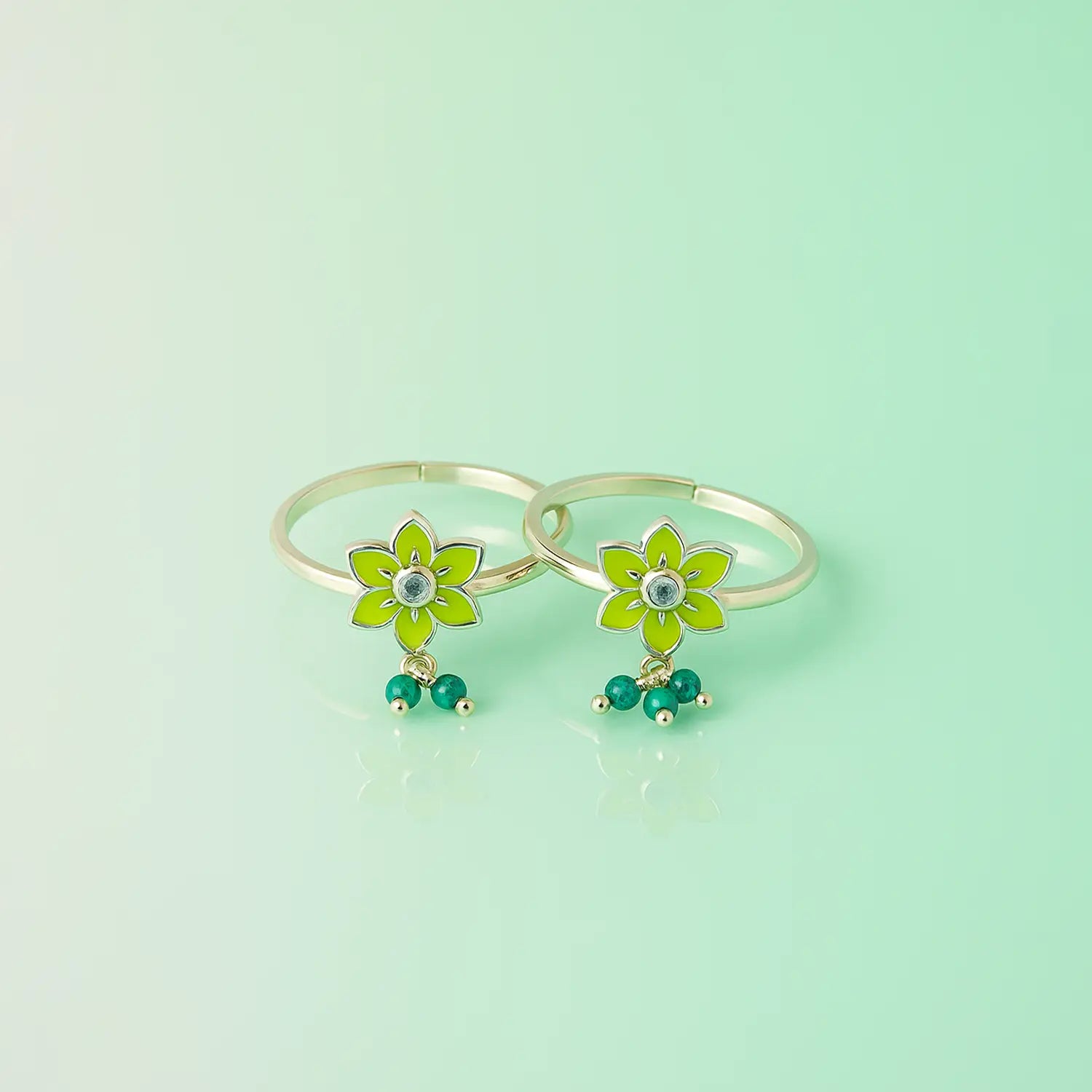 Floral Enamel Silver Toe Rings- Made With Pure 925 Silver