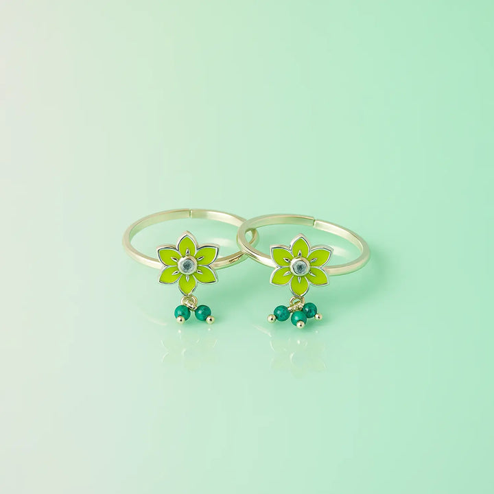 Floral Enamel Silver Toe Rings- Made With Pure 925 Silver