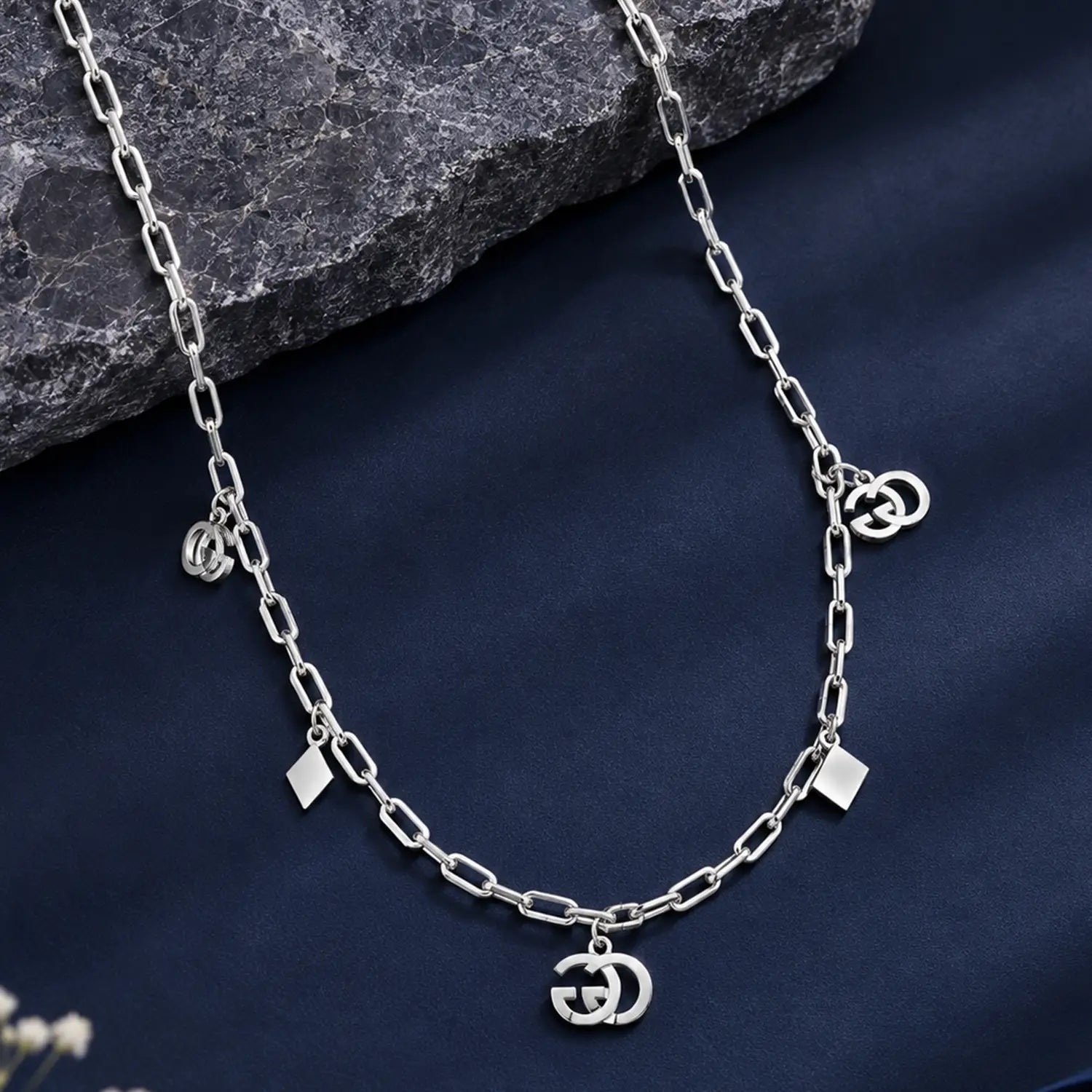 Elegant Geometric Link Charm Silver Chain - Made With Pure 925 Silver