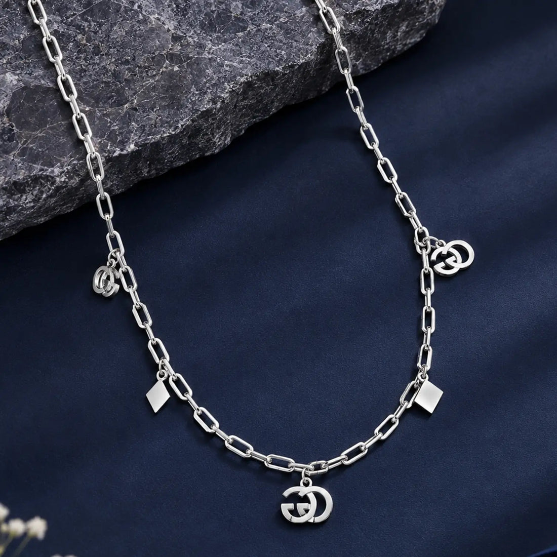 Elegant Geometric Link Charm Silver Chain - Made With Pure 925 Silver