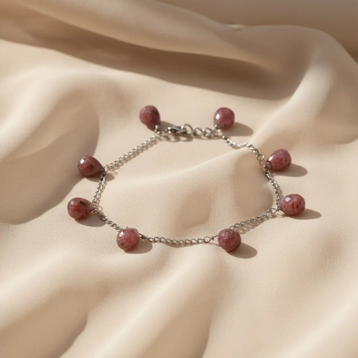 Red Gemstone Charm Pure Silver Bracelet- Made With Pure 925 Silver