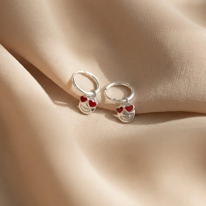 Heart Eyes Emoji Silver Hoop Earrings - Made With Pure 925 Silver