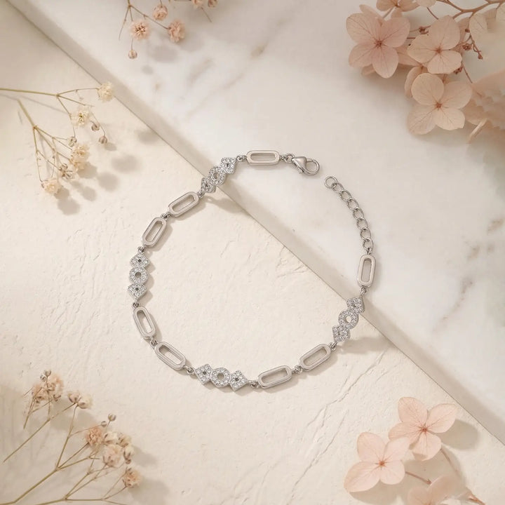 Elegant Geometric Link CZ Pure Silver Bracelet - Made With Pure 925 Silver