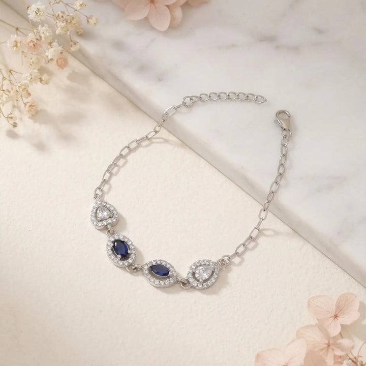 Elegant Blue Stone CZ Pure Silver Bracelet - Made With Pure 925 Silver