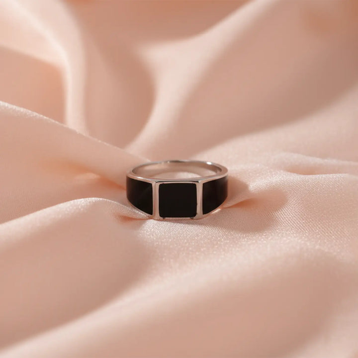 Midnight Panel Silver Band Ring - Made With Pure 925 Silver