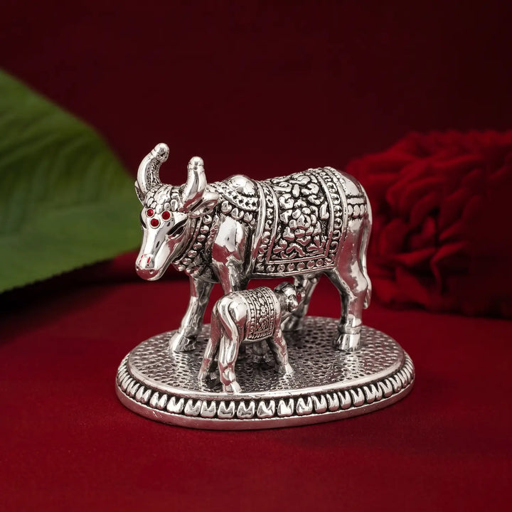 Kamdhenu Cow & Calf Silver Idol - Made With Pure 925 Silver