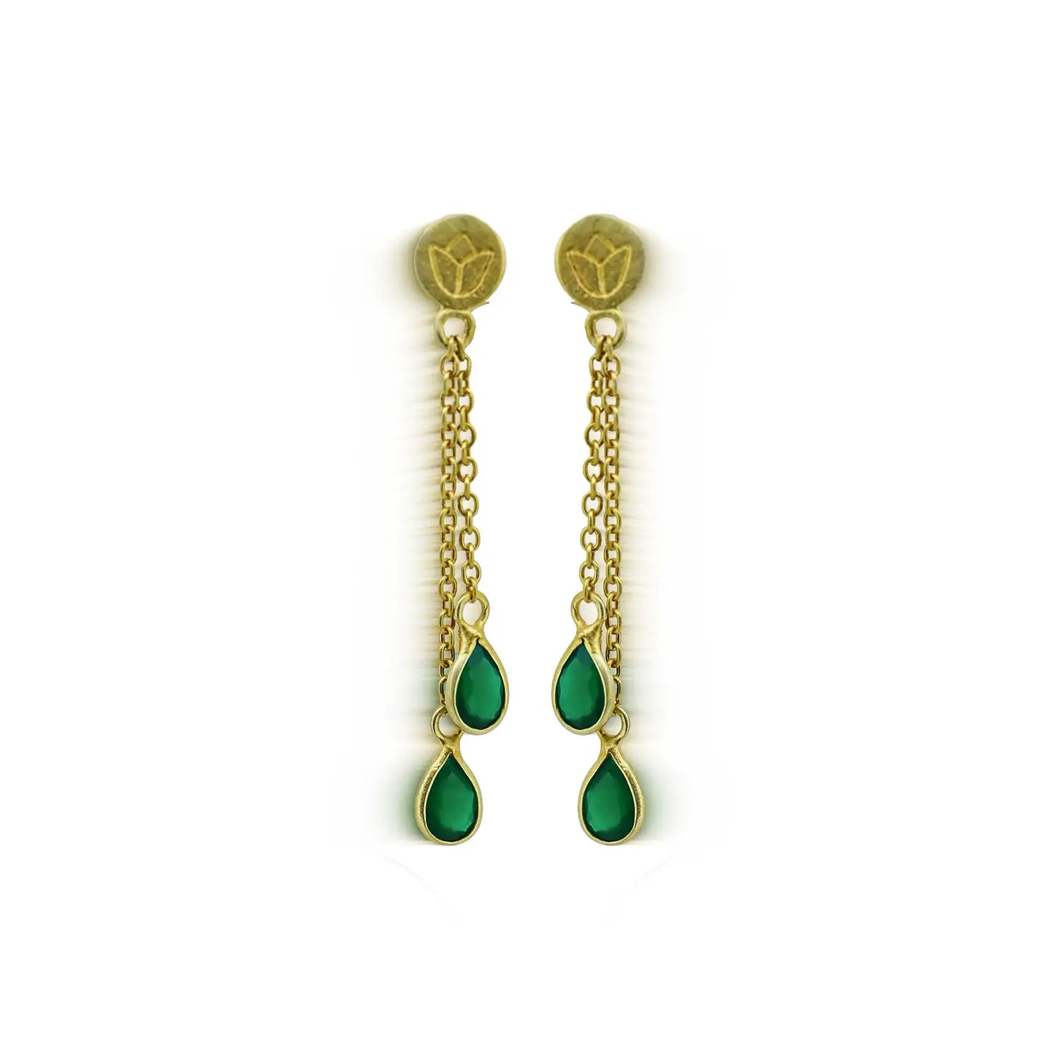 Gold-Plated Sterling Silver Green Drop Chain Earrings- Made With Pure 925 Silver