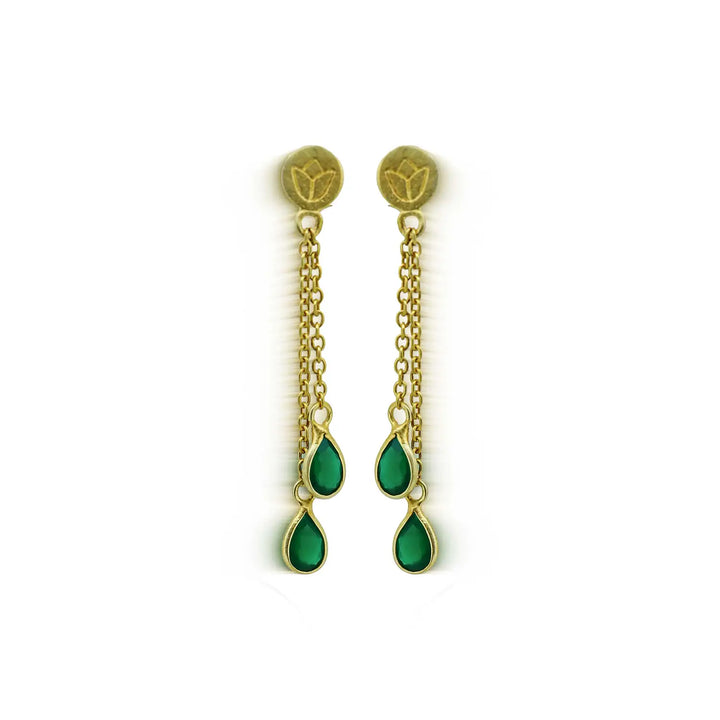 Gold-Plated Sterling Silver Green Drop Chain Earrings- Made With Pure 925 Silver
