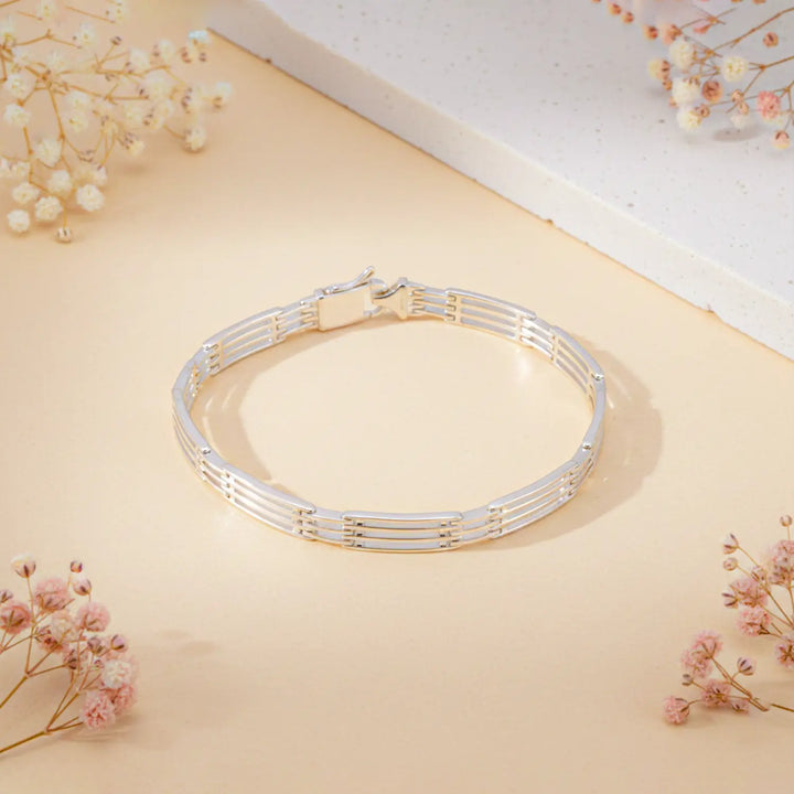 Classic Multi-Line Pure Silver Bracelet - Made With Pure 925 Silver