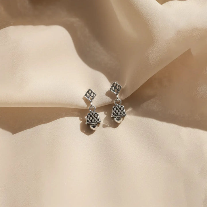 Delicate Lattice Pure Silver Jhumki Earrings- Made With Pure 925 Silver