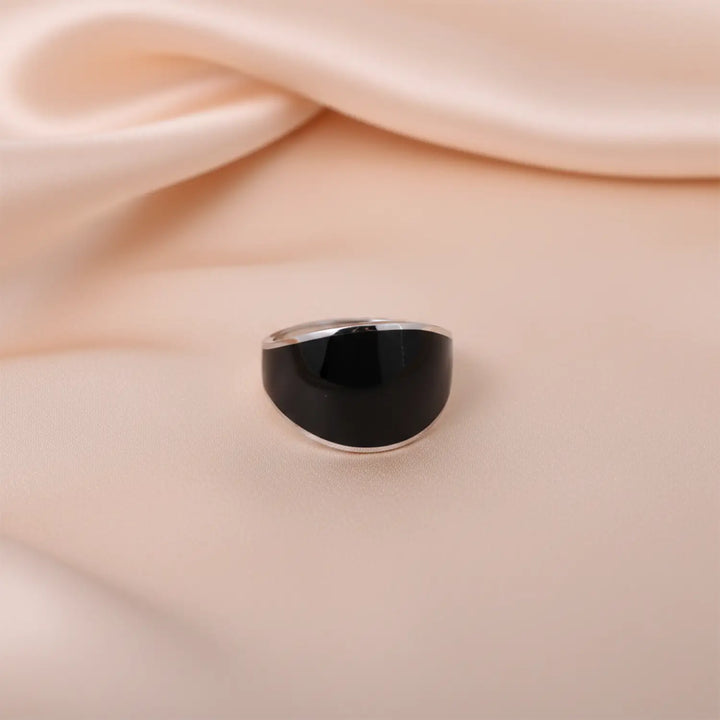 Obsidian Curve  Silver Band Ring - Made With Pure 925 Silver