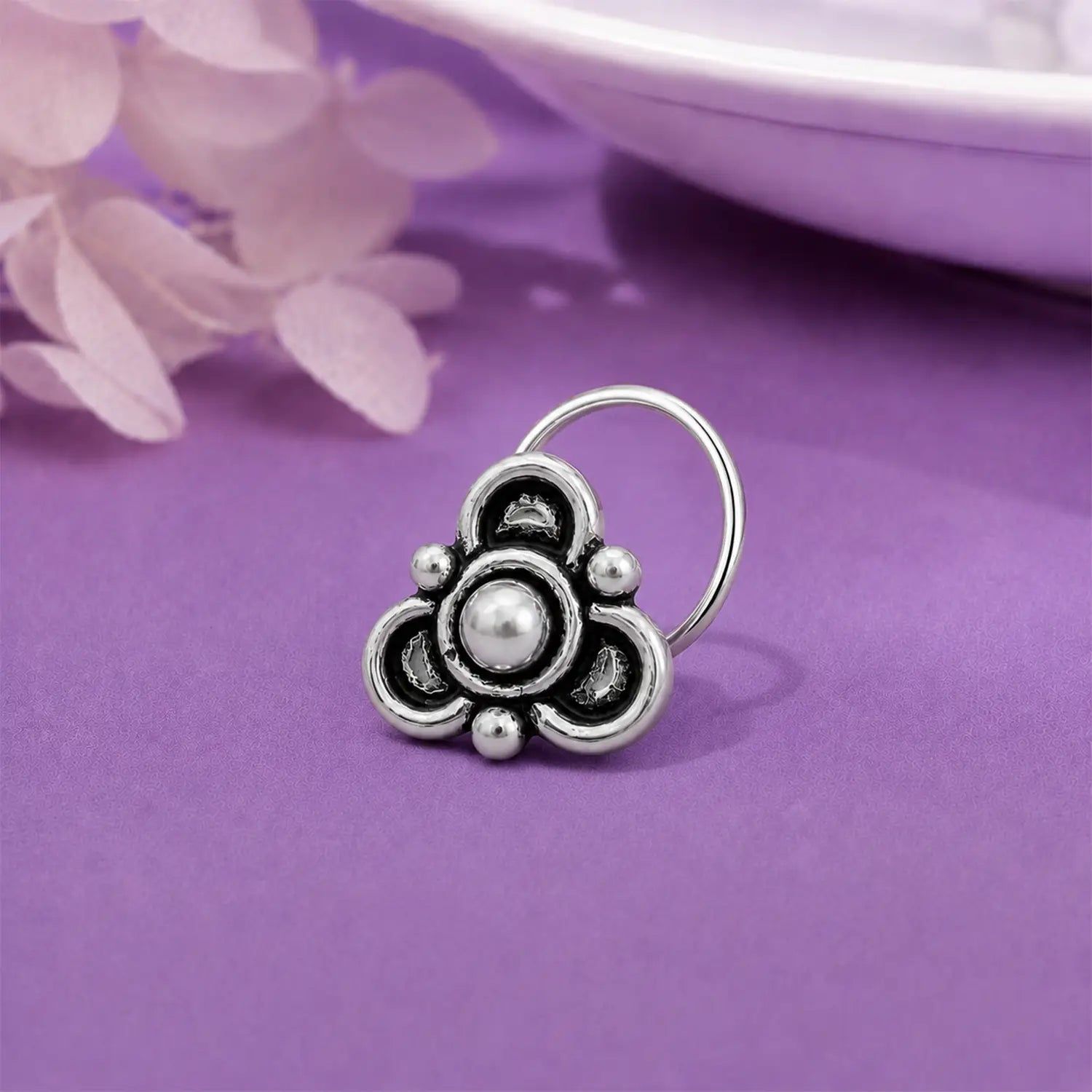 Tribal Bloom Oxidised Silver Nose Pin- Made With Pure 925 Silver