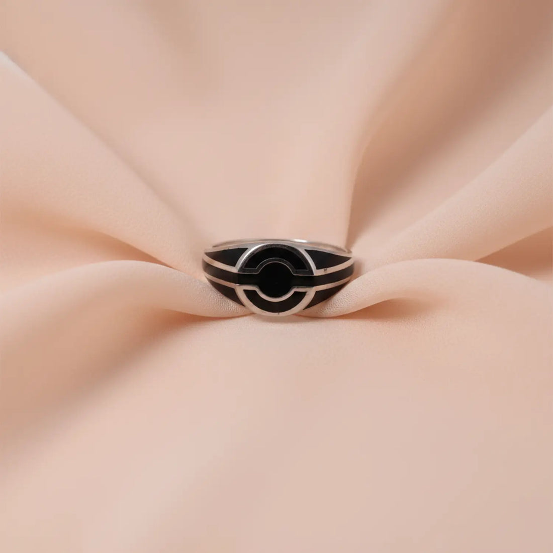 Black Enamel Crest Pure Silver Ring - Made With Pure 925 Silver