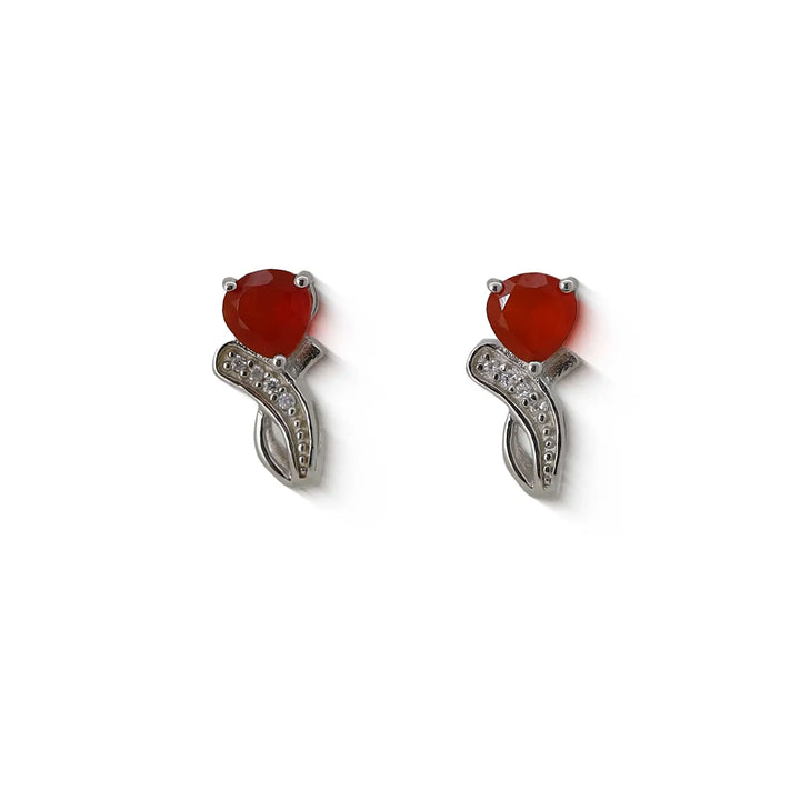 Silver Heart  Red Stone Earrings- Made With Pure 925 Silver