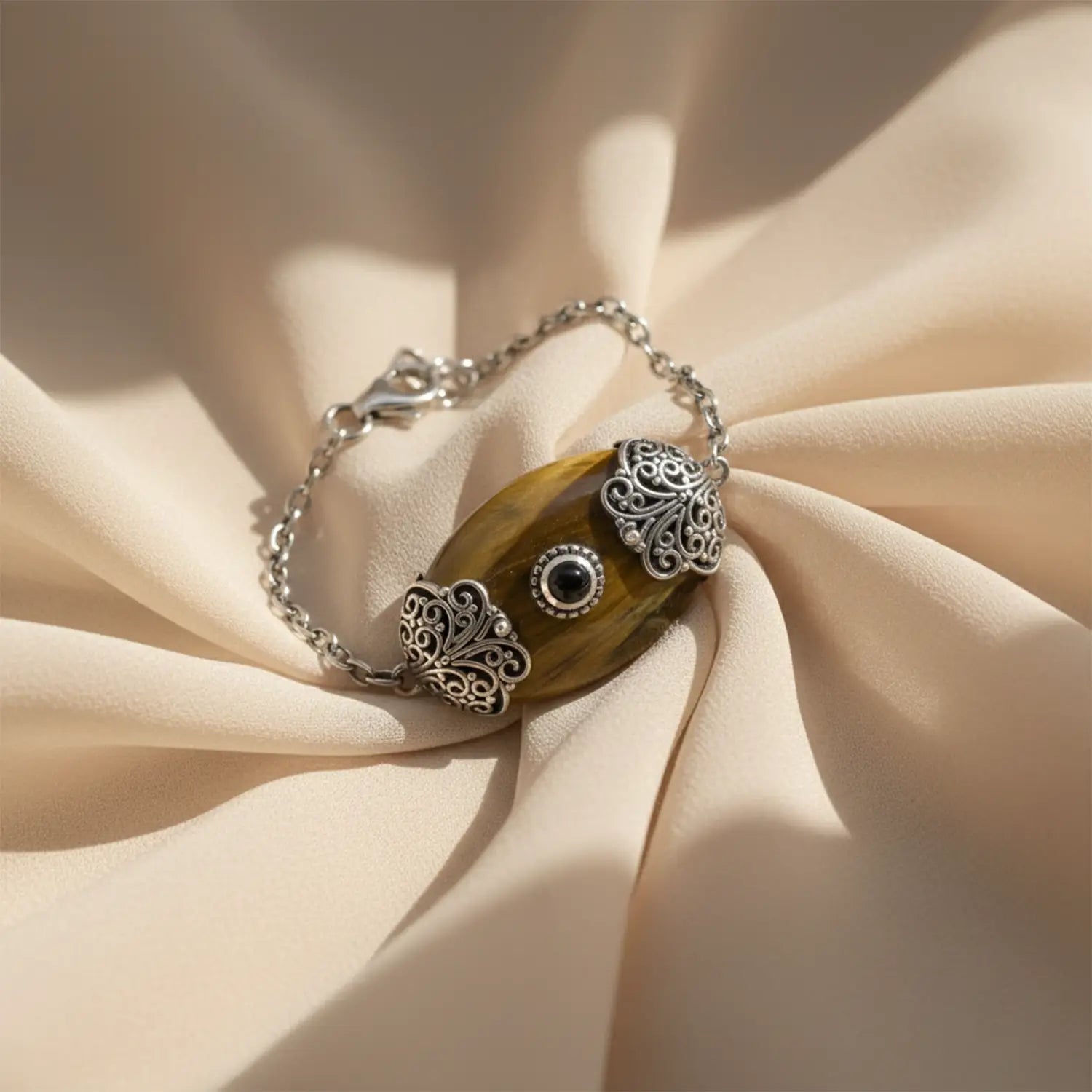 Elegant Oval Stone Bracelet- Made With Pure 925 Silver