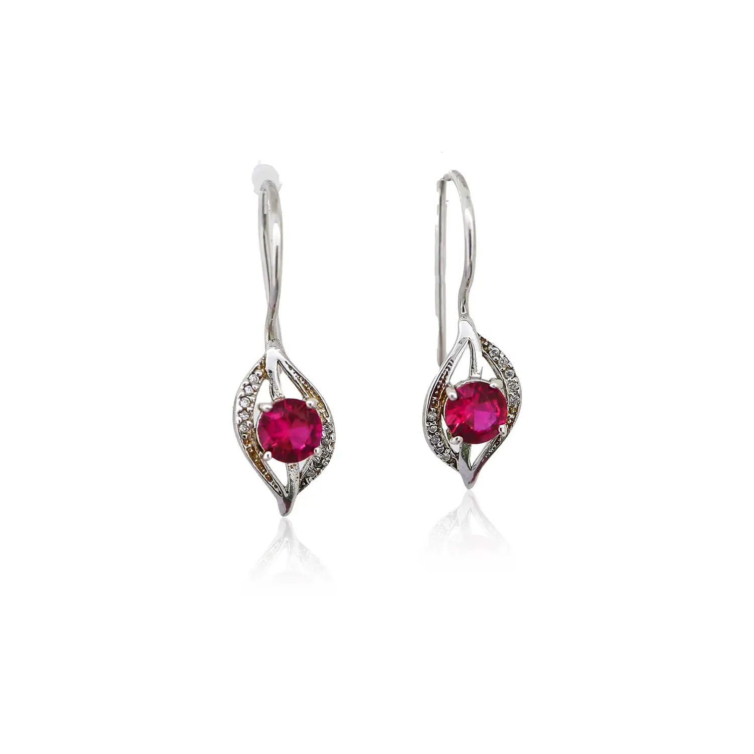 Red Stone Earrings In Silver- Made With Pure 925 Silver