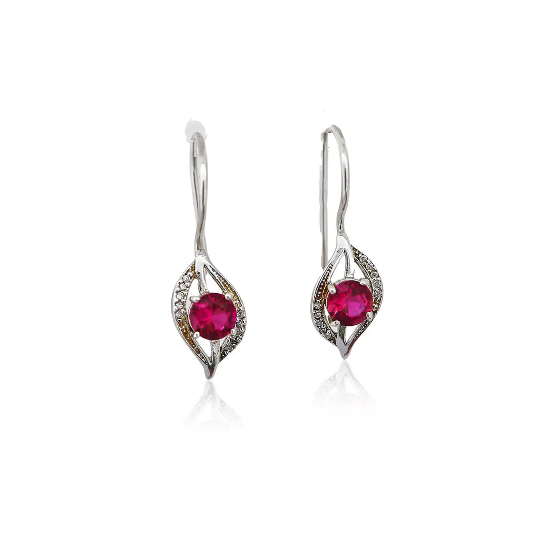 Red Stone Earrings In Silver- Made With Pure 925 Silver