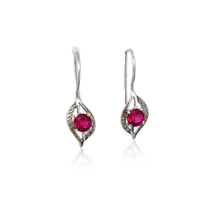 Red Stone Earrings In Silver- Made With Pure 925 Silver