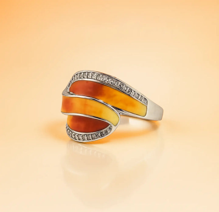 Silver Orange Enamel Wave Ring- Made With Pure 925 Silver