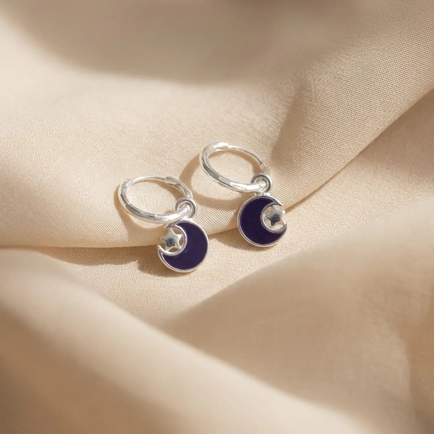 Celestial Moon & Star Silver Hoop Earrings - Made With Pure 925 Silver