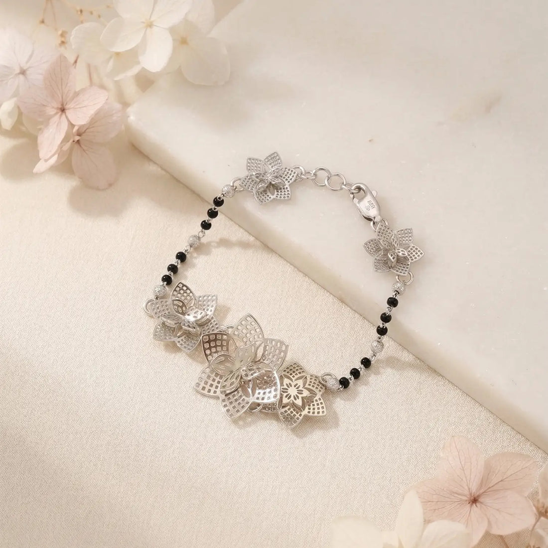 Elegant Floral Pure Silver Bracelet - Made With Pure 925 Silver