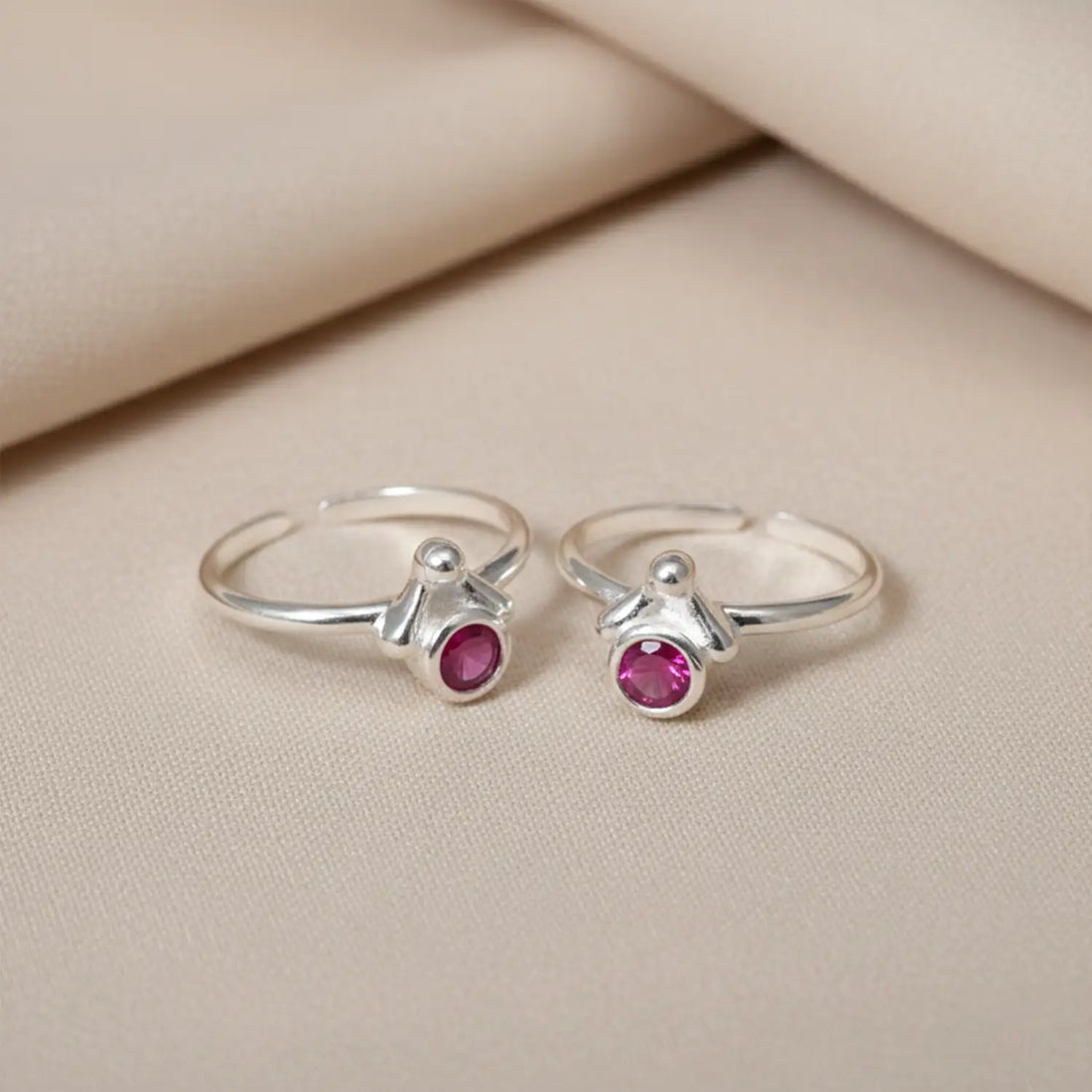 Elegant Pink Stone Studded Toe Rings- Made With Pure 925 Silver